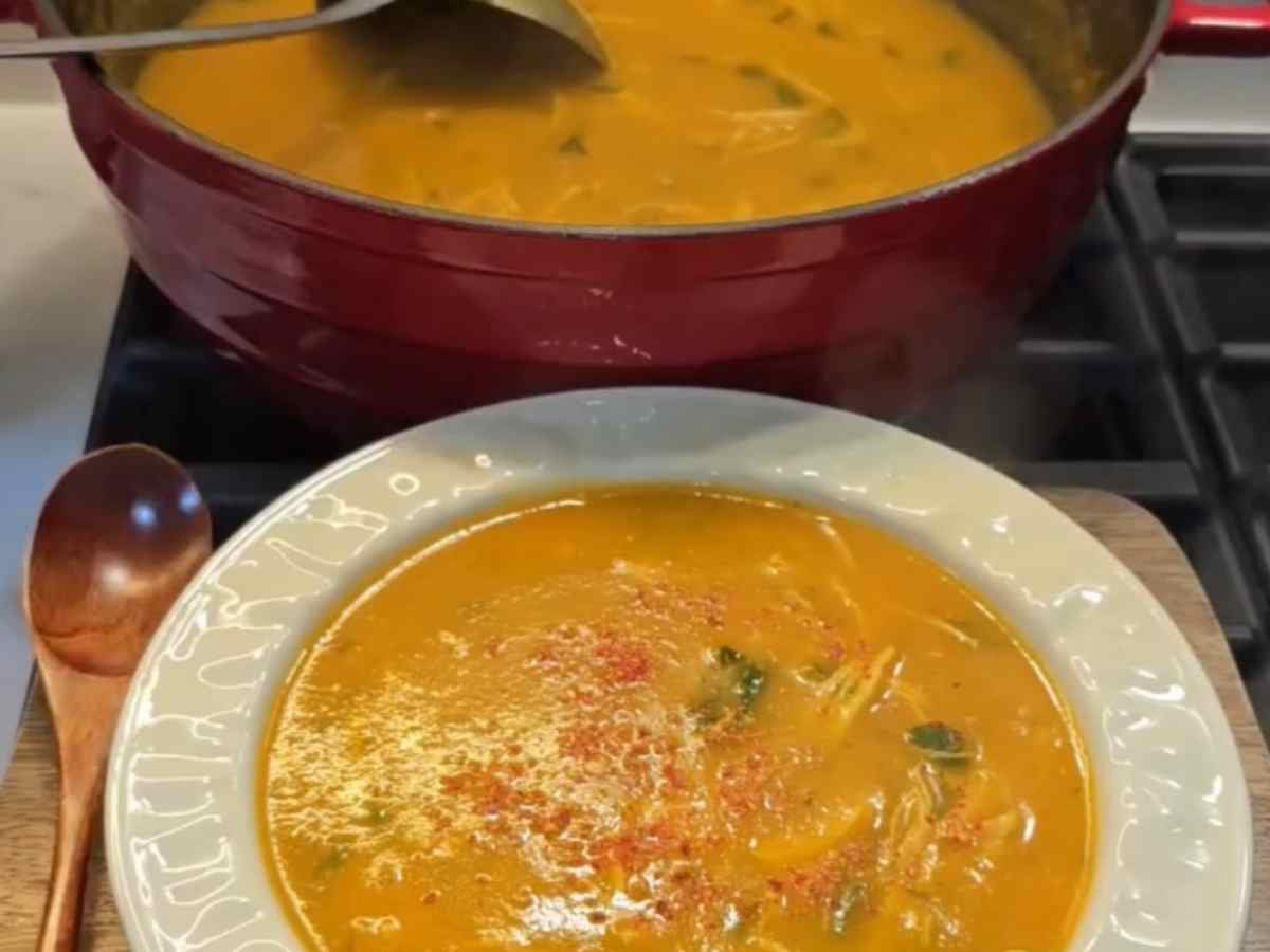 Chega de sopa insossa: o segredo pra Sopa de Legumes com Frango não parecer comida de doente #121 Sopa cremosa de legumes com frango desfiado numa tigela de sopa funda