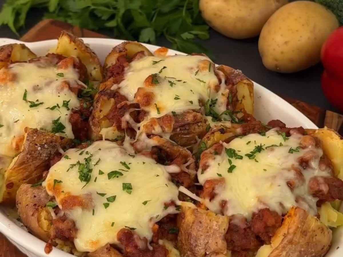 Batata Recheada Fácil com Carne Moída e Queijo